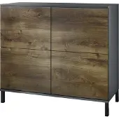 Vladon Kommode Rova V3, Moderner Küchenschrank mit 4 Push-to-Open Türen Anthrazit matt / Eiche Ribbeck (92,5 x 83.5 x 35)