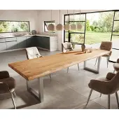 DELIFE Esstisch Edge 300x100 XL Akazie Natur Edelstahl Breit Live-Edge