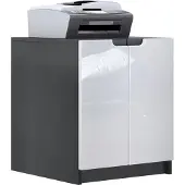 Vladon Druckerkommode Logan, Germany, Aktenschrank mit 2 Fächern und 2 Türen, Korpus in Schwarz matt, Fronten in Weiß Hochglanz (51 x 60,5 x 54 cm)