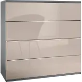Vladon Kommode Pavos V3 hängend, Sideboard mit 4 Schubladen Anthrazit matt/Sandgrau Hochglanz (76 x 94 x 35 cm)