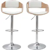 Miliboo - Design-Barhocker höhenverstellbar aus weißem Polyurethan und hellem Holz (2er-Set) EUSTACHE
