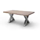 Robas Lund CARTAGENA Couchtisch 110 Edelst.-Optik gebürstet, Farbe:Akazie walnussfarben/X-Form