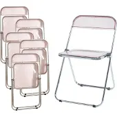 En.casa Klappstuhl 'Pornainen' 6er Set Stahlgestell Rosa, transparent
