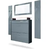 Vladon Garderobe Malea, Garderobenset bestehend aus 1 Hängeschuhschrank, 1 Wandspiegel und 2 Garderobenpaneele, Anthrazit matt/Grau Hochglanz, inkl. LED-Beleuchtung RGB