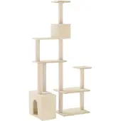 vidaXL Katzennbaum mit Sisal-Kratzsäulen Creme 177,5 cm
