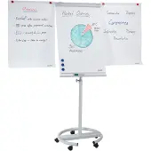 Franken Flipchart ECO Mobil F2400/N, 5 Rollen, höhenverstellbar, magnethaftend, 2 Seitenarme, Ablageschale, Kunststoff & Metall, Tafel 680 x 1050 mm