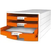 HAN Schubladenbox Impuls 2.0, 4 Schubladen, Format A4, stapelbar, offen, weiß/orange
