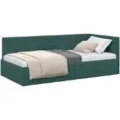 vidaXL Eckbettgestell mit Kopfteil Dunkelgrün 90 cm x 190 cm Samt