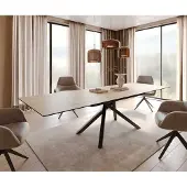 DELIFE Esstisch Edge 200-300x100 Keramik Laminam Sabbia Eichefarbig Kreuzgestell Rechteck Schwarz ausziehbar