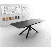 DELIFE Esstisch Edge 180-220x100cm Keramik LaminamNero Greco Anthrazit Kreuzgestell Rechteck Schwarz ausziehbar