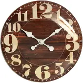 MPM -Quality Wanduhr Western-Stil Holz Braun Ø 400 mm Quarzuhrwerk