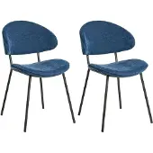 Beliani 2er Set Esszimmerstühle Dunkelblau Stoffpolsterung Schwarze Metallbeine Armlose Gebogene Rückenlehne Modernes Zeitgenössisches Design