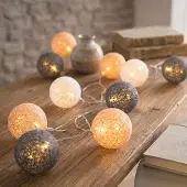 Levandeo 10er Lichterkette LED Kugeln Lampions Baumwolle Orange Weiß Baumwolle Warmweiß Deko