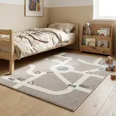 Little Olly Teppich Kinderzimmer - Bowie Autobahn Taupe 80x150 cm