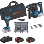 Bosch 2 x 18V-Set: GSR + GBH + 2 x Bit-Set + 2 x GBA 18V 4.0 Ah + GAL 18V-40