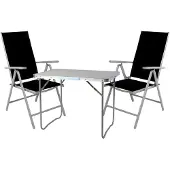 Mojawo 3-teiliges Campingmöbel Set Aluminium Textilen schwarz