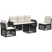 vidaXL Gartensofa-set 6 pcs Schwarz und Cremeweiß Poly-Rattan