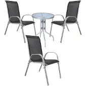 Mojawo Bistro Sitzgarnitur Bistrogarnitur 4-teilig Silbergrau/Schwarz