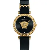 Versace VEDV00919 Palazzo Empire Greca Diamond schwarz gold Leder Damen Uhr NEU