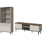 Feldmann-Wohnen Wohnzimmer-Set Marly Wohnwand-Set Vitrine Lowboard Farbe wählbar,Kaschmir / Walnuss