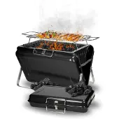 Elasto Tragbarer Holzkohlegrill schwarz, zusammenklappbar, Grillrost 33,5 x 20,5 cm, für 4 Personen, werkzeugloser Aufbau