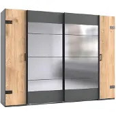Wimex Dreh-/Schwebetürenschrank Stockholm Kleiderschrank mit Spiegel Ausführung wählbarPlankeneiche / graphit