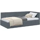 vidaXL Eckbettgestell mit Kopfteil Dunkelgrau 90 cm x 190 cm Samt