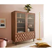 DELIFE Vitrine Fevo 115x150 cm Akazie Braun L-Fuß
