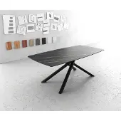 DELIFE Esstisch Edge Bootsform 200x100cm Laminam Keramik Noir Desir Braun Mittelfuß Kreuz Schwarz