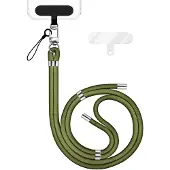 Nalia HoldMe Edition - Lanyard mit Karabiner Silber & 2 Pads - Universal Handykette Nylon Umhänge Band - Oliv Grün