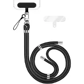 Nalia HoldMe Edition - Lanyard mit Karabiner Silber & 2 Pads - Universal Handykette Nylon Umhänge Band - Schwarz