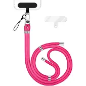 Nalia HoldMe Edition - Lanyard mit Karabiner Silber & 2 Pads - Universal Handykette Nylon Umhänge Band - Neon Pink