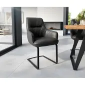 DELIFE Freischwinger Zelia-Flex mit Armlehnen Echt-Leder Schwarz Freischwinger flach Schwarz Taschenfederkern