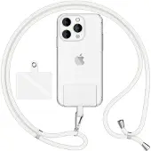 Nalia HoldMe Air Edition - Universal Lanyard mit 2 Pads & Karabinerhaken (silber) - 160cm Handyband zum Umhängen - Weiß