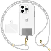 Nalia HoldMe Air Edition - Universal Lanyard mit 2 Pads & Karabinerhaken (gold) - 160cm Handyband zum Umhängen - Hellgrau
