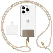Nalia HoldMe Air Edition - Universal Lanyard mit 2 Pads & Karabinerhaken (gold) - 160cm Handyband zum Umhängen - Weiß Beige