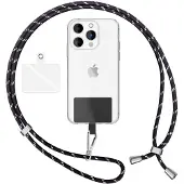 Nalia Universal Lanyard mit 2 Pads & Karabinerhaken - 160cm Handykette zum Umhängen - Schwarz Silber
