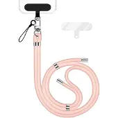Nalia HoldMe Edition - Lanyard mit Karabiner Silber & 2 Pads - Universal Handykette Nylon Umhänge Band - Rosa
