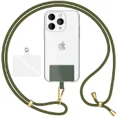 Nalia HoldMe Air Edition - Universal Lanyard mit 2 Pads & Karabinerhaken (gold) - 160cm Handyband zum Umhängen - Oliv Grün
