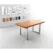 DELIFE Esstisch Edge 160x90cm XL Akazie Natur Edelstahl breit Live-Edge