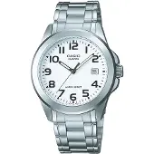 Casio Quarzuhr, silber (edelstahlfarben, weiß), , Armbanduhren, Herren, silberfarben, Quarzuhr, Armbanduhr, Herrenuhr, Damenuhr, Edelstahlarmband, Datum, Neo-Display