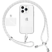 Nalia Universal Lanyard mit 2 Pads & Karabinerhaken - 160cm Handykette zum Umhängen - Weiß Silber