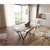 DELIFE Esstisch Edge 200x100 Keramik Minas Melange Weiß-Beige Spider Flachstahl Edelstahl