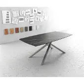 DELIFE Esstisch Edge Bootsform 200x100cm Laminam Keramik Noir Desir Braun Kreuzgestell Rechteck Edelstahl