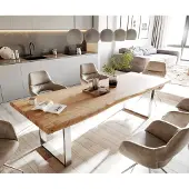 DELIFE Esstisch Edge 280x100cm XL Akazie Natur Edelstahl schmal Live-Edge