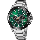 Festina CB Chronograph "Chrono Bike", silber (silberfarben, grün, schwarz), Armbanduhren, Herren, Chronograph, Armbanduhr, Quarzuhr, Herrenuhr, Stoppfunktion, Edelstahlarmband