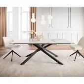 DELIFE Esstisch Edge 200x100 Keramik Calacatta Luxe Weiß-Gold-Grau Kreuzgestell Rechteck Schwarz
