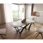 DELIFE Esstisch Edge 200x100 Keramik Minas Melange Weiß-Beige Spider Flachstahl Schwarz