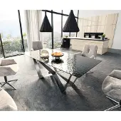 DELIFE Esstisch Edge 200x100 Reliefglas Rauchschwarz 3D-Design Spider Flachstahl Edelstahl