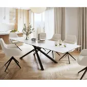 DELIFE Esstisch Edge 300x100cm Keramik Laminam Statuarietto Weiß Mittelfuß Kreuz Schwarz